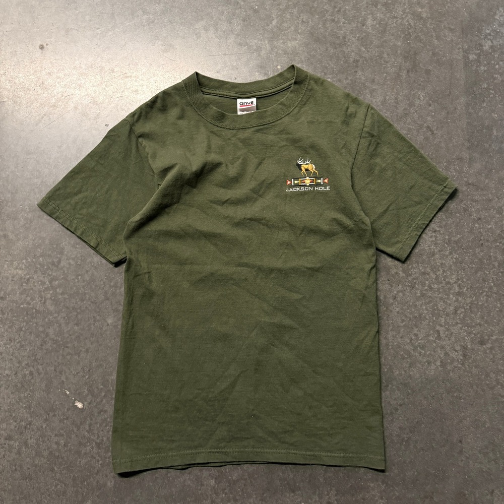 Anvil Jackson Hole Embroidered Elk T-Shirt Olive Green Small